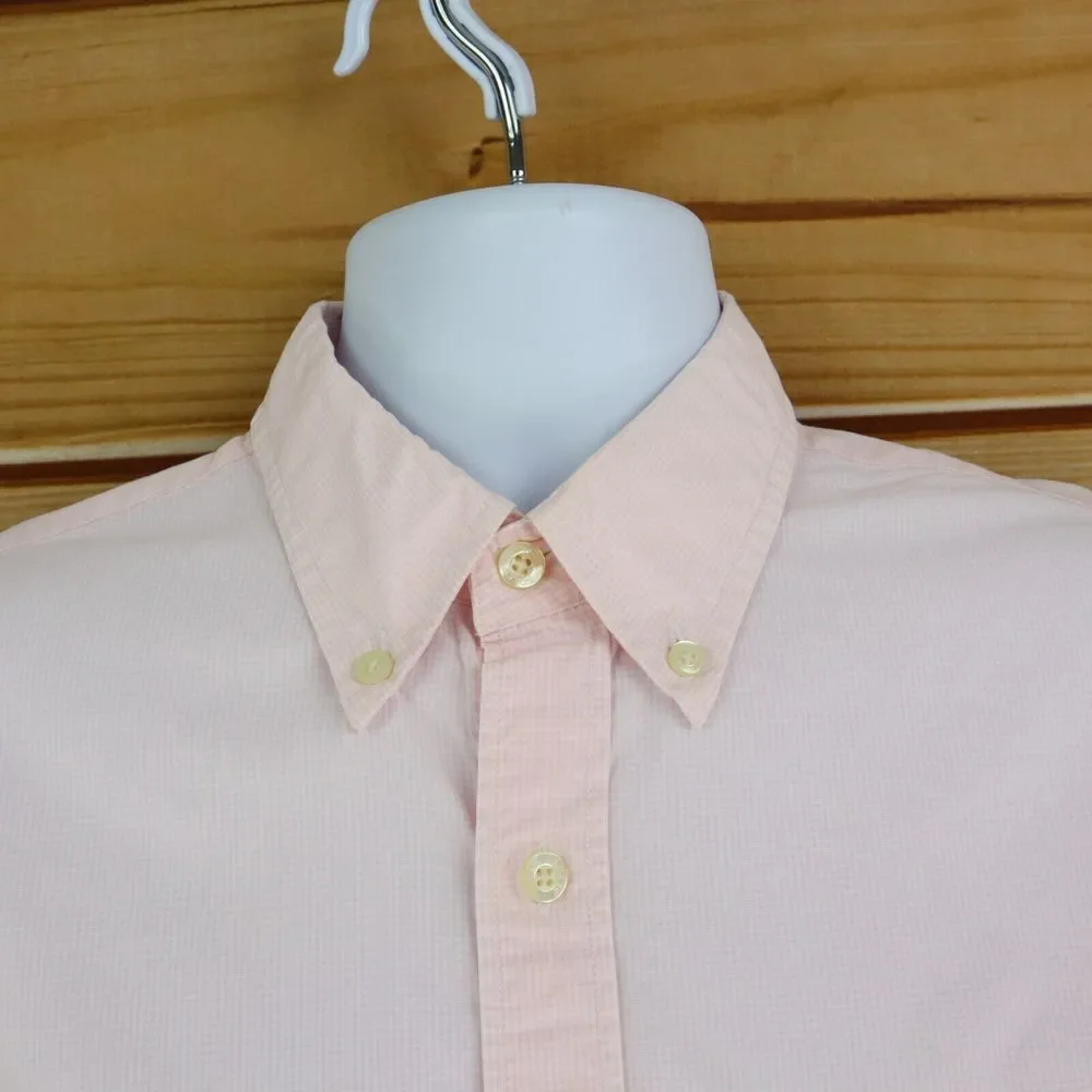 J. Crew Dress Shirt Mens Sz M Pink Checks 100% Cotton Tailored Fit Washed Casual